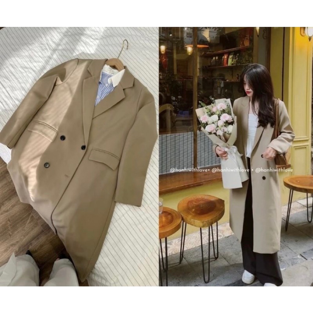 Áo vest dáng dài kèm đai 2 màu đen và nâu nhạt - Calina.vn - Aomangtodangdai949_P6K7