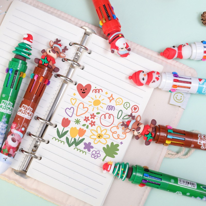 10 Bút Bi / Bút Bi mini Họa Tiết Cây Thông Noel Hoạt Hình Graffiti Nhiều Màu Sắc Cho Học Sinh / Văn Phòng / Trường Học