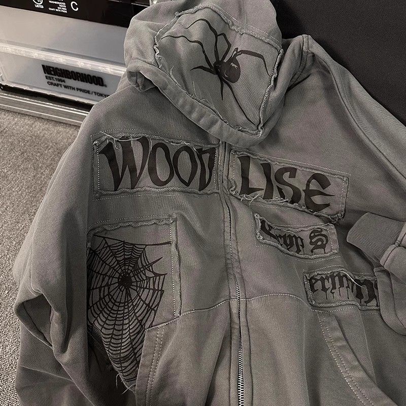 Áo Khoác Có Nón Bằng cotton Màu Trơn Phối Khóa Kéo Phong Cách hip hop Đường Phố Âu Mỹ Cho Nam Và Nữ