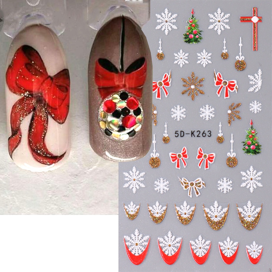 Miếng Dán Trang Trí Móng Tay 5d Màu Vàng Kim Lấp Lánh Hình Cây Thông Giáng Sinh / Hoa Tuyết / Gấu Nổi Bật