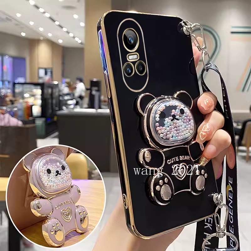 Phù Hợp Ốp Điện Thoại Dẻo Họa Tiết Gấu Nhiều Màu Kèm Dây Đeo Cho oppo reno10 pro pro + reno8 t reno8 z pro 5g