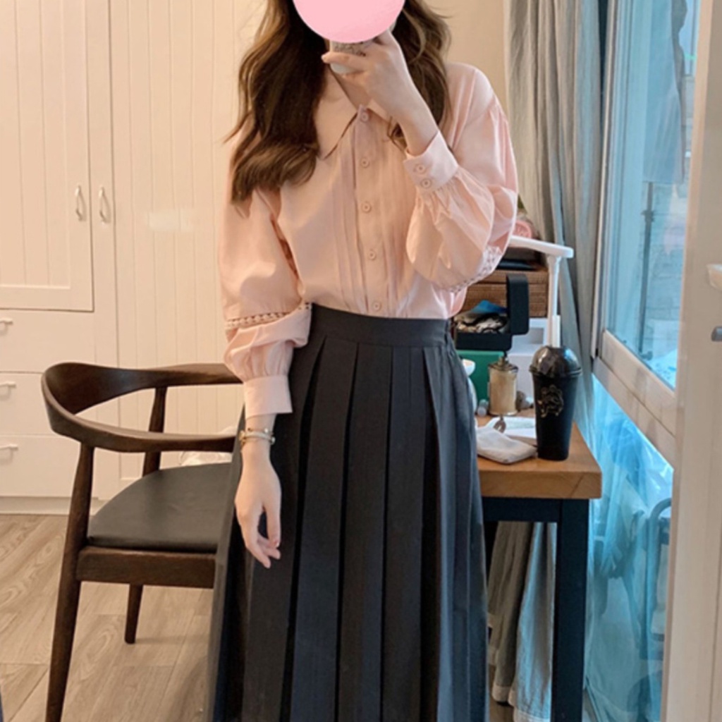 Áo Sơ Mi BH Tay Dài Cổ Bẻ Dáng Rộng Màu Hồng Thời Trang Mùa Thu Cho Nữ
