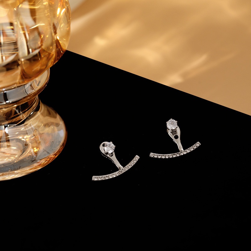 Khuyên tai mạ bạc hình học đơn giản một phong cách ins hai lớp dạng cong cá tính cho nữ YR