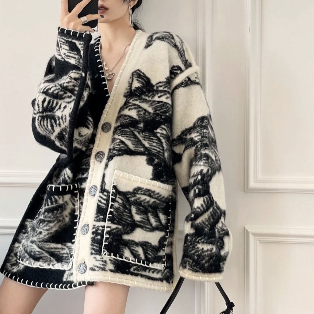 Áo Khoác cardigan Dệt Kim Dáng Rộng Phong Cách Thời Trang Pháp Dành Cho Nữ