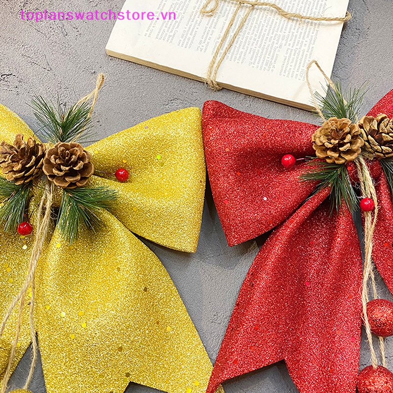 Toplanswatchstore Nơ Ruy Băng Hình Nón Lớn Màu Vàng Đỏ Lấp Lánh Trang Trí Cây Thông Noel vn