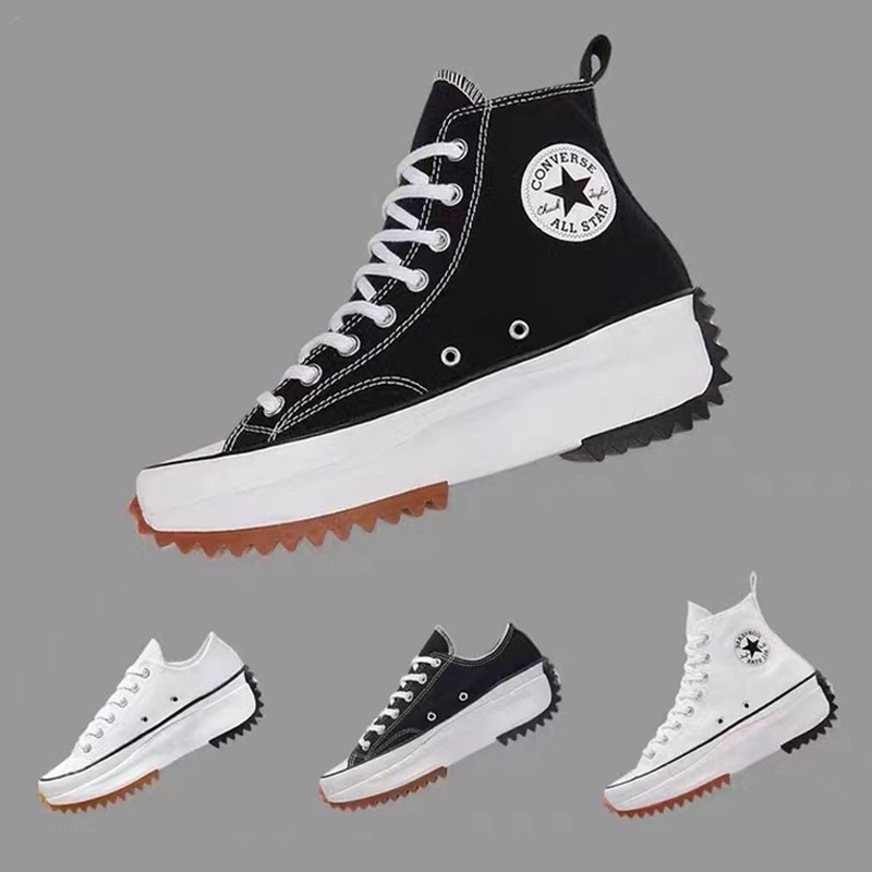 Giày Thể Thao Vải Canvas Cổ Cao Đế Thấp 4 Màu Trắng Đen In Chữ Convers Run Star Hike Cho Nam Và Nữ