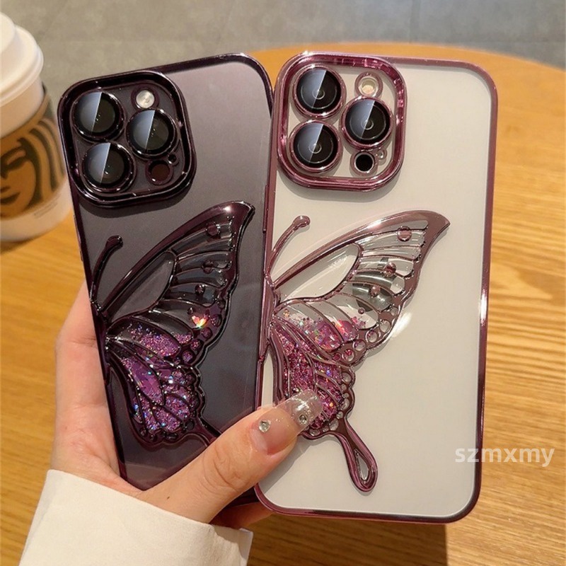 Ôp Điện Thoại Silicon Dẻo Trong Suốt Họa Tiết Bươm Bướm 3d Sang Trọng Chống Rơi Cho iphone 15 14 13 12 11 pro max Vỏ