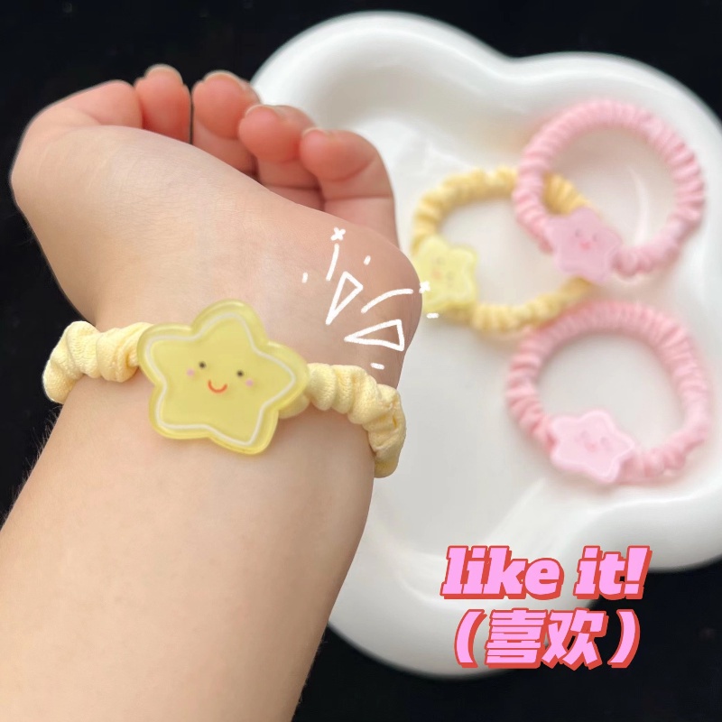 Dây Buộc Tóc Hình Tròn Nhỏ Họa Tiết Ngôi Sao Cười Dễ Thương Phong Cách Hàn Quốc