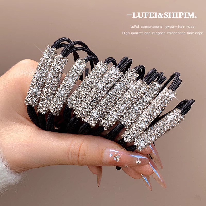 Set 5 Dây Buộc Tóc Đính Đá Lấp Lánh Thời Trang