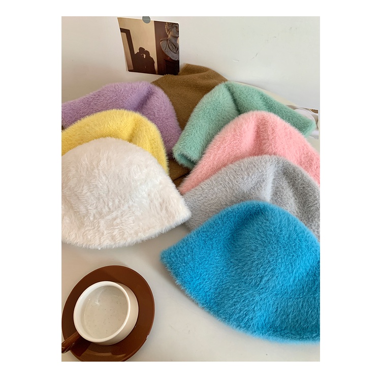 Mũ bucket Lông Nhung Màu Trắng Phong Cách Thời Trang Thu Đông Mới 2023 Cho Nữ