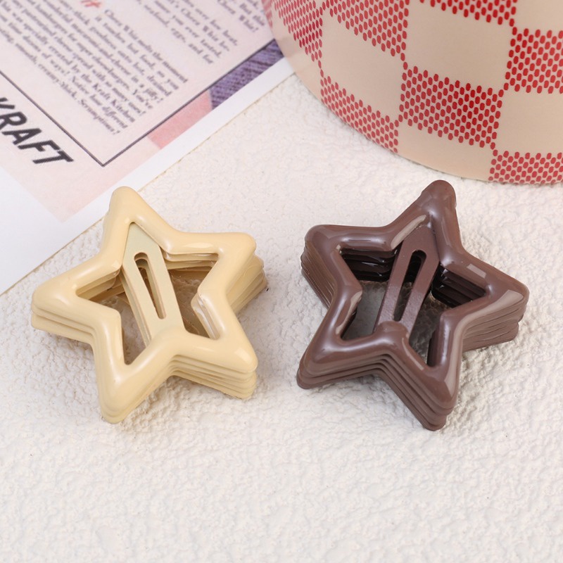Kẹp Tóc Đơn Giản Dễ Thương / Kẹp Tóc Hình Ngôi Sao Màu Cà Phê / Màu Be y2k Kim Loại bb / Ngọt Ngào Thời Trang Nữ