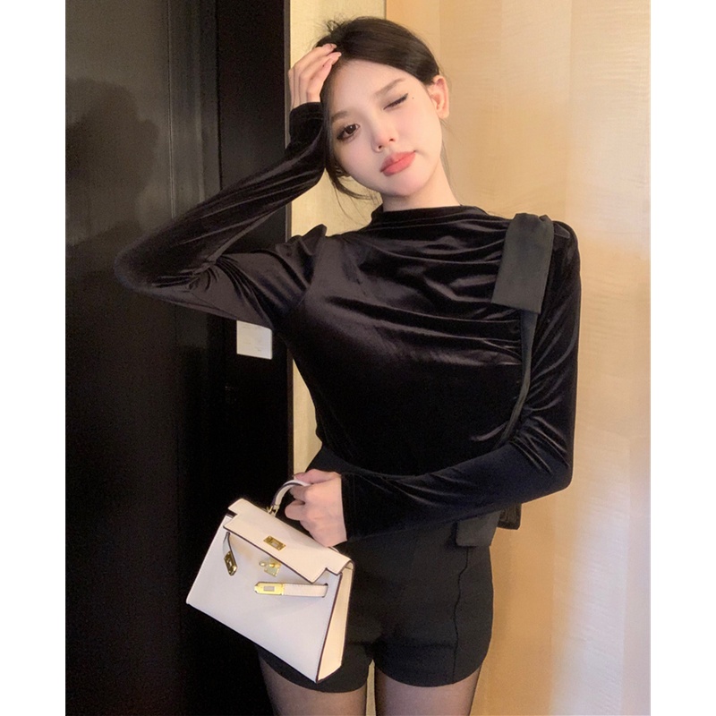 Áo Nhung Cổ Lọ Tay Dài Thời Trang Thu Đông Dành Cho Nữ