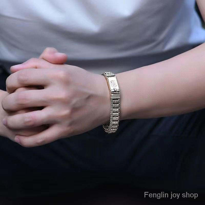 Vòng Đeo Tay s925 Dạng Lăn Bằng Bạc sterling Phong Cách retro Độc Đáo Cho Nam Thích Hợp Làm Quà Tặng Bạn Trai rgvp