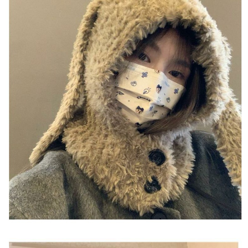 Mũ Trùm Đầu Che Tai Giữ Ấm Hình Thỏ Nhồi Bông Dễ Thương Thời Trang Thu Đông Cho Nữ