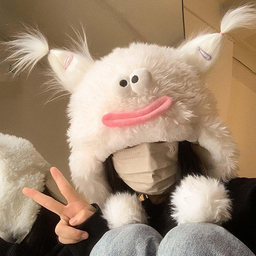 Mũ bomber Vải Bông Dày Dặn Giữ Ấm Tai Thỏ Vui Nhộn Thời Trang Mùa Đông