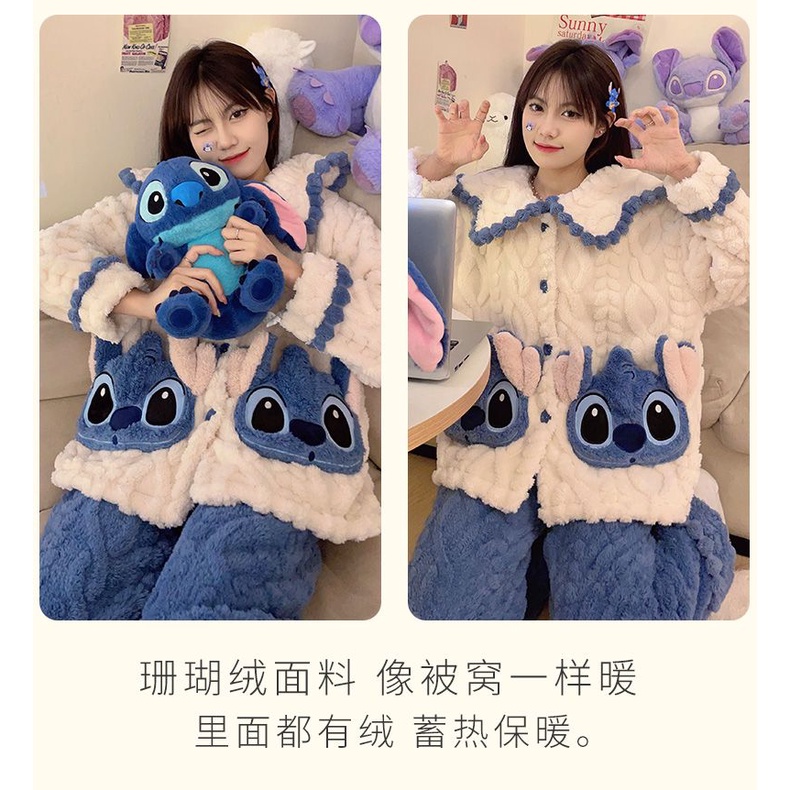 Bộ Đồ Ngủ Cổ Búp Bê Họa Tiết Hoạt Hình Ngọt Ngào Thời Trang Thu Đông Cho Nữ