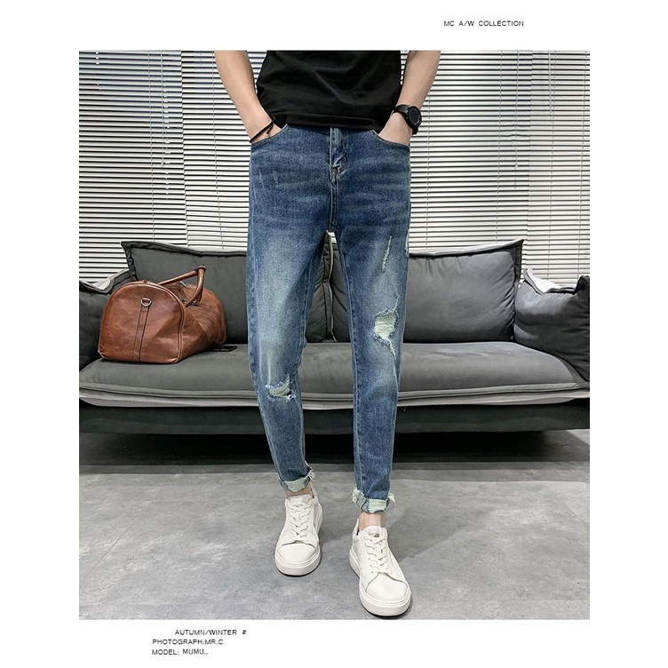 Quần jeans Nam Ôm Dáng Màu Sáng Phong Cách Hàn Quốc Thời Trang