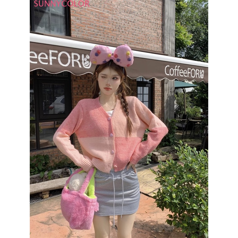 SUNNYCOLOR Áo Len áo khoác cardigan Korean Cổ điển Fashion Dễ thương WMY23A10QZ 44Z231030