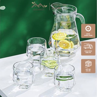Bộ Cốc Bình Nước Thủy Tinh Pha Lê Chịu Nhiệt Cao Cấp, Bộ Bình Trà Kèm 6 Cốc  Phong Cách Bắc Âu Sang Trọng AB FAMILY