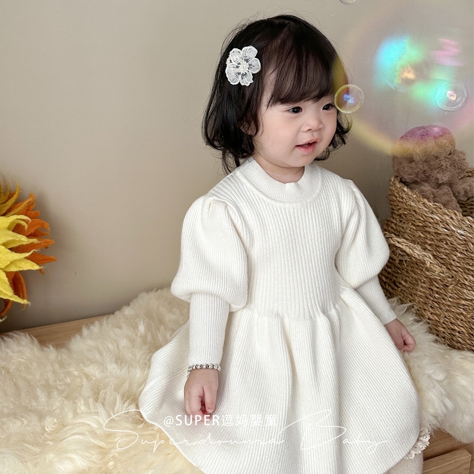 Đầm Len Dệt Kim Dài Tay Thời Trang Mùa Thu Đông Dành Cho Bé Gái 1-3 Tuổi