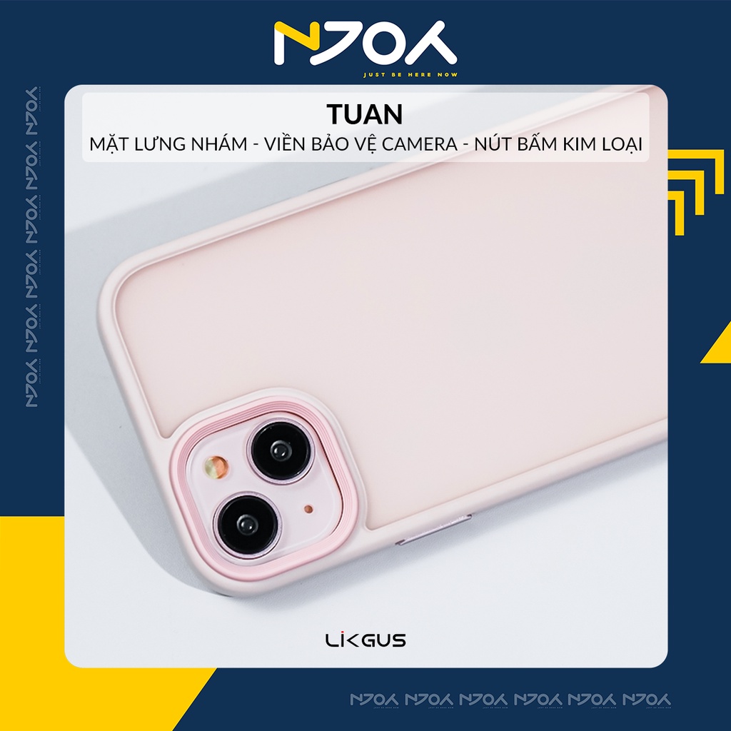 Ốp Lưng Likgus Nhám Chống Vân Tay Nút Bấm Kim Loại Bảo Vệ Camera Cho Điện Thoại iPhone 15 14 13 Pro Max Njoyshop