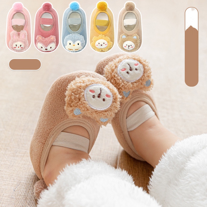 Giày Vải Nhung Mềm Mại Ấm Áp Chống Trượt In Họa Tiết Hoạt Hình Động Vật Dễ Thương Dành Cho Các Bé