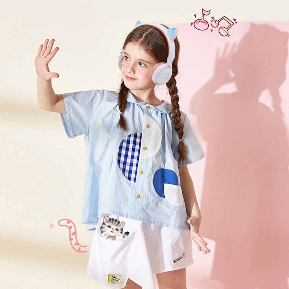 Cat Ear Bluetooth Wireless Headphone LED Light Bluetooth 5.0 Headphones With Mic Heavy Bass children gift