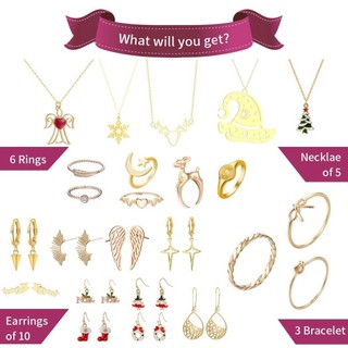 24PCS Necklace Pendant Christmas Countdown Advent Calendar Blind Box Christmas Themed DIY Christmas Surprise Gift Box
