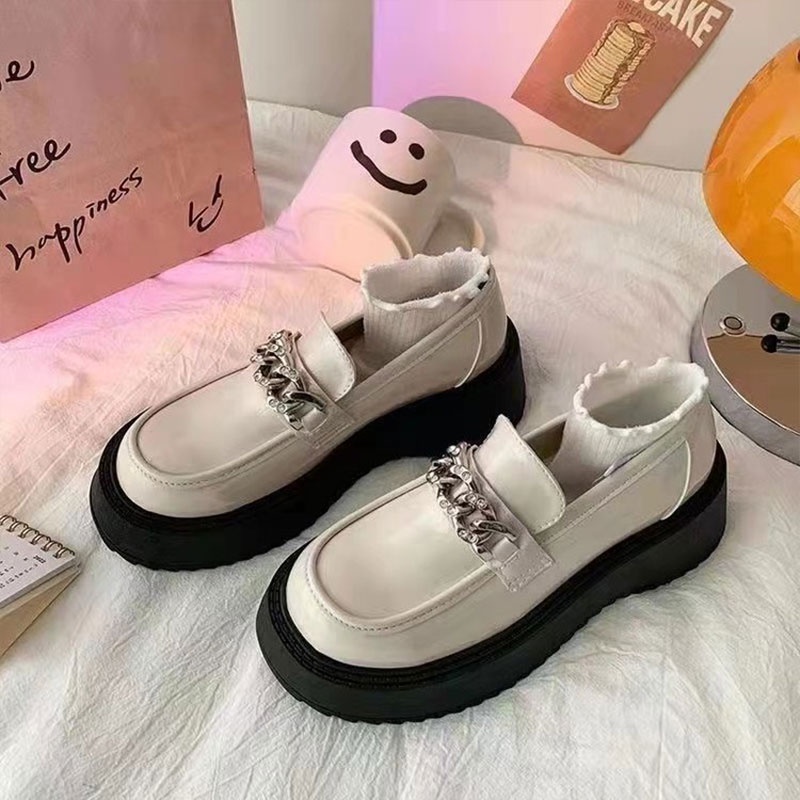 Giày Lười Đế Xuồng Quai Kim Loại Thời Trang vintage Cho Nữ