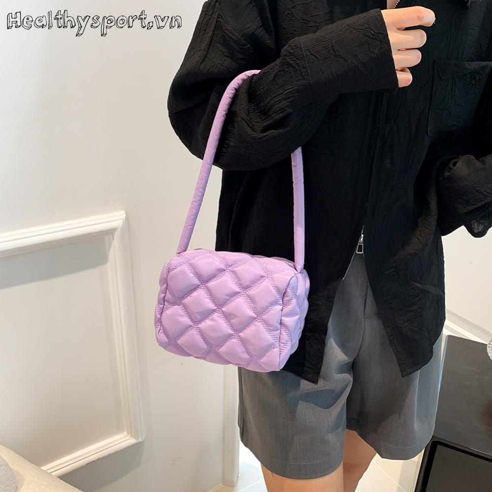 Túi Xách Nylon Đeo Vai Họa Tiết Lưới Hình Thoi Thời Trang Cho Nữ