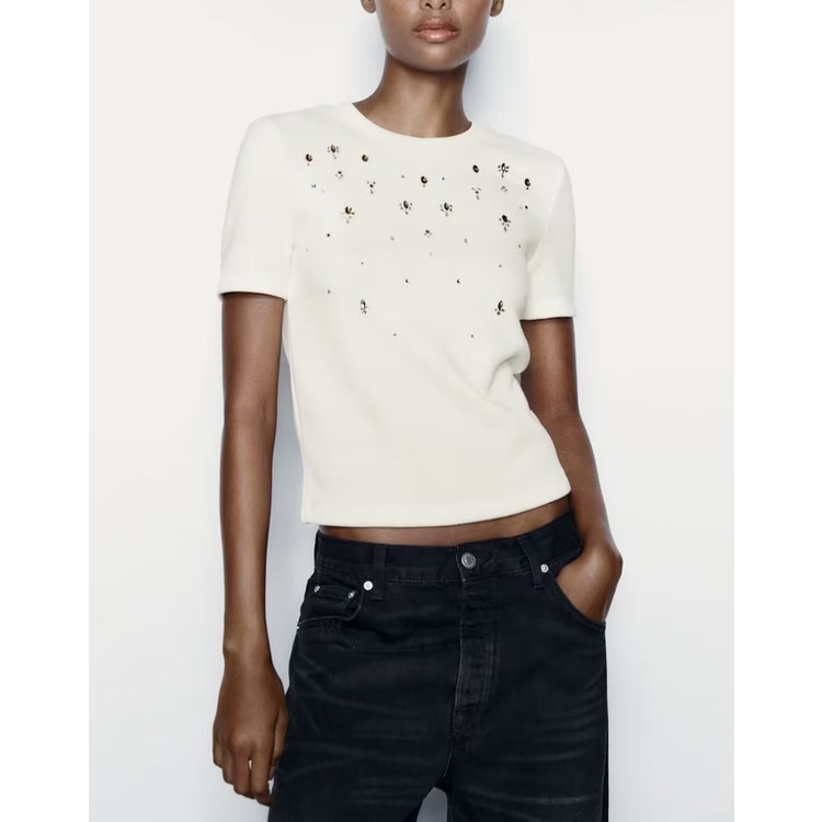 Zara Áo Dệt Kim Ngắn Tay Dáng Ôm Thời Trang Mùa Thu Dành Cho Nữ 0264497