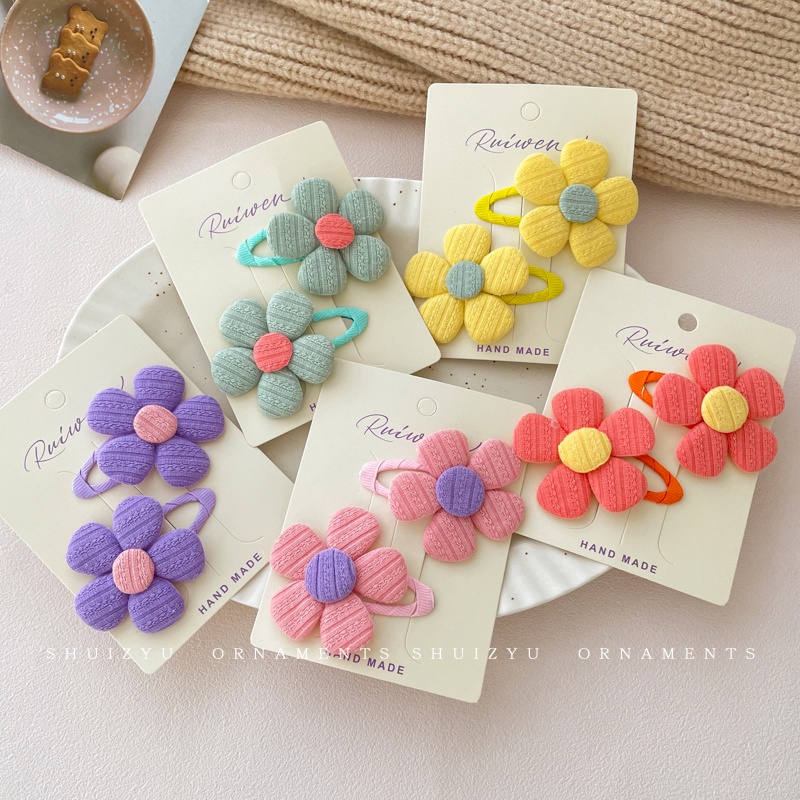 Set 2 Kẹp Tóc Hình Bông Hoa Màu Sắc Ngọt Ngào Phong Cách Hàn Quốc Cho Bé Gái