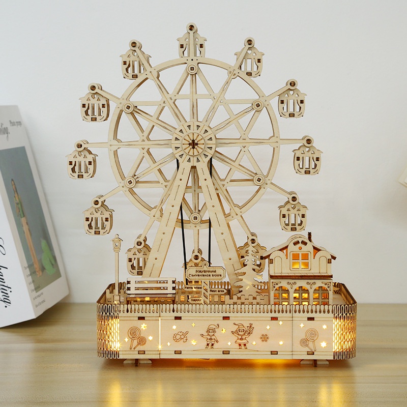Đồ Chơi Lắp Ráp Bánh Xe ferris 3d Bằng Gỗ Ba Chiều Phát Nhạc Sáng Tạo diy
