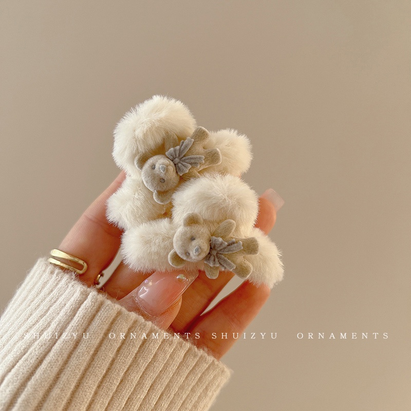 Kẹp Tóc Hình Gấu / Thỏ Bằng Lông Nhung Dễ Thương Xinh Xắn