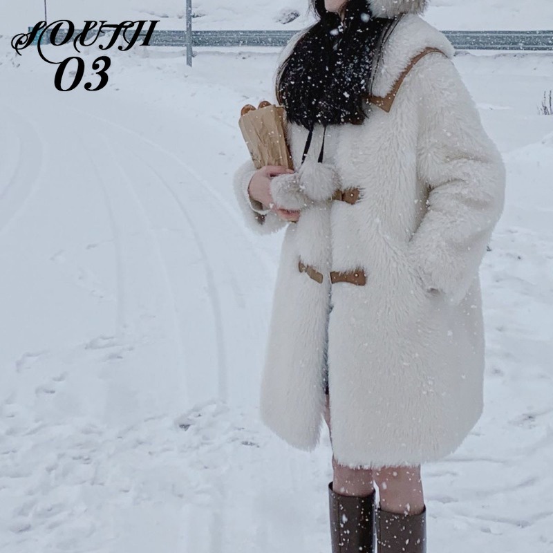 Áo Khoác Lông Cừu Trắng Dáng Rộng Thời Trang Thu Đông Mới 2023 Cho Nữ