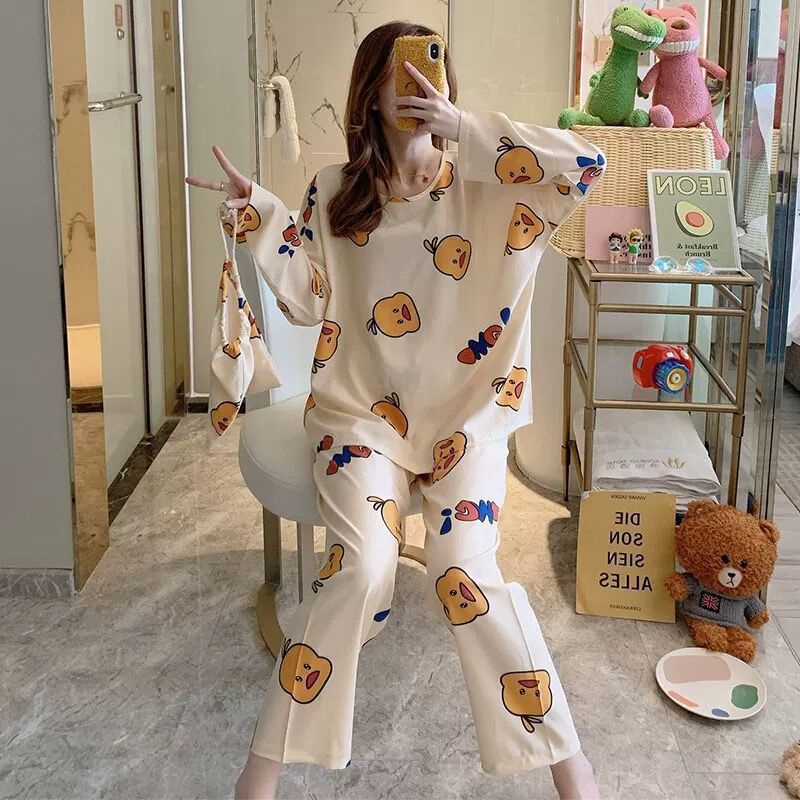 Feimoer Mới Bộ Đồ Ngủ Tay Dài In Họa Tiết Hoạt Hình Thời Trang Xuân Thu Cho Nữ
