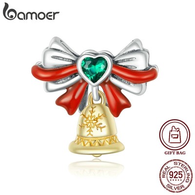 Hạt Cườm Bamoer SCC1668 Chính Hãng Bạc Thật 925 Hình Chuông Giáng Sinh Kim Loại Làm Vòng DIY