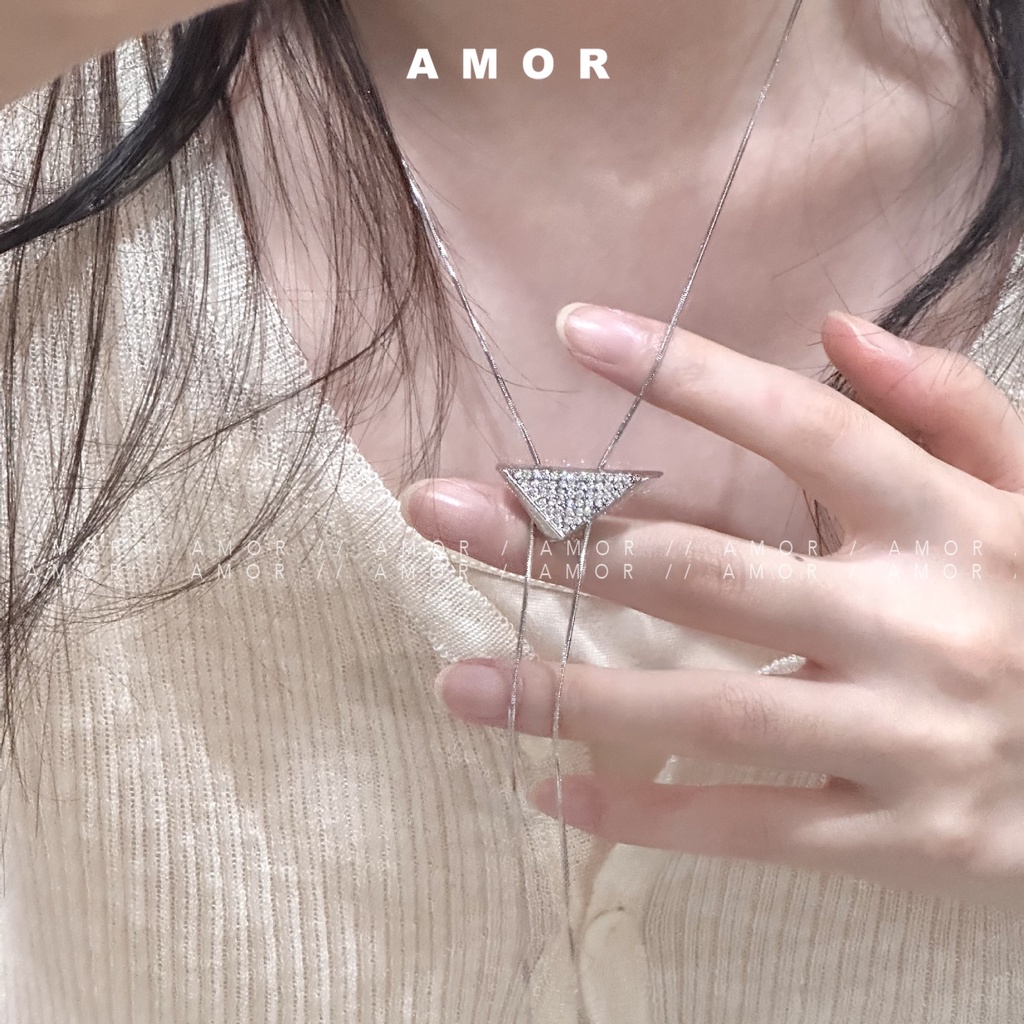 Vòng Cổ choker Dây Rút Dài Mặt Tam Giác Bằng Thép Không Gỉ Đính Kim C
