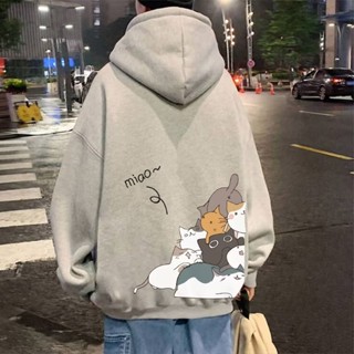   M-8xl  Áo Hoodie in hình mèo hoạt hình Harajuku dành cho nam Áo khoác ngoại cỡ dáng rộng đa năng dành cho nam Áo khoác Hoodie Anime dễ thương dành cho nam 
