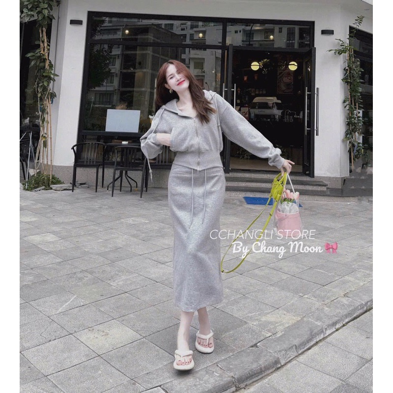 Set áo khoác chán váy nỉ