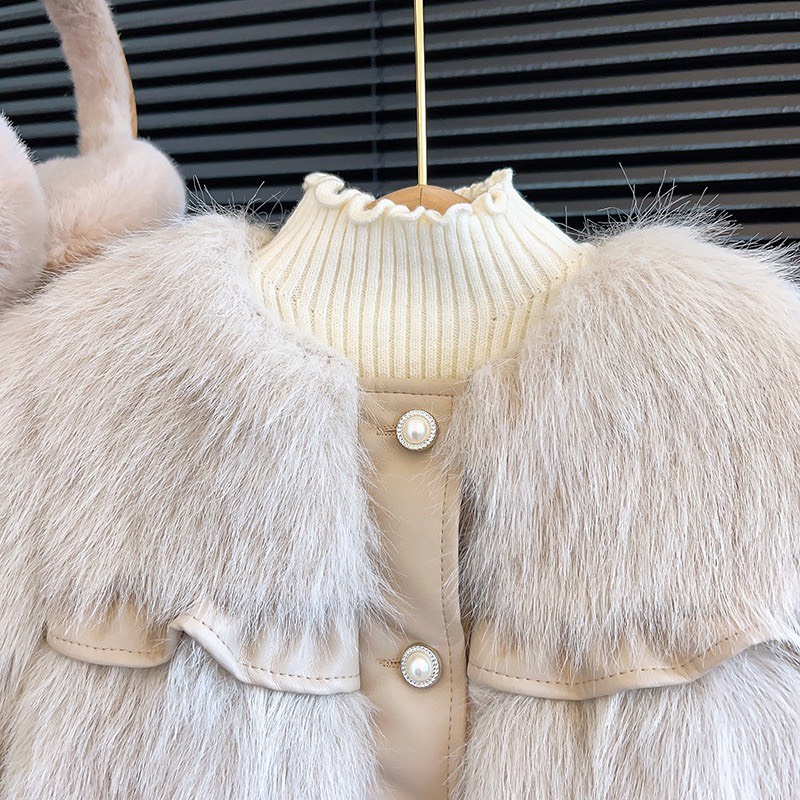 SET ÁO KHOÁC LÔNG PHỐI CHÂN VÁY DA XẾP LY SANG CHẢNH CHO BÉ- HÀNG QCCC