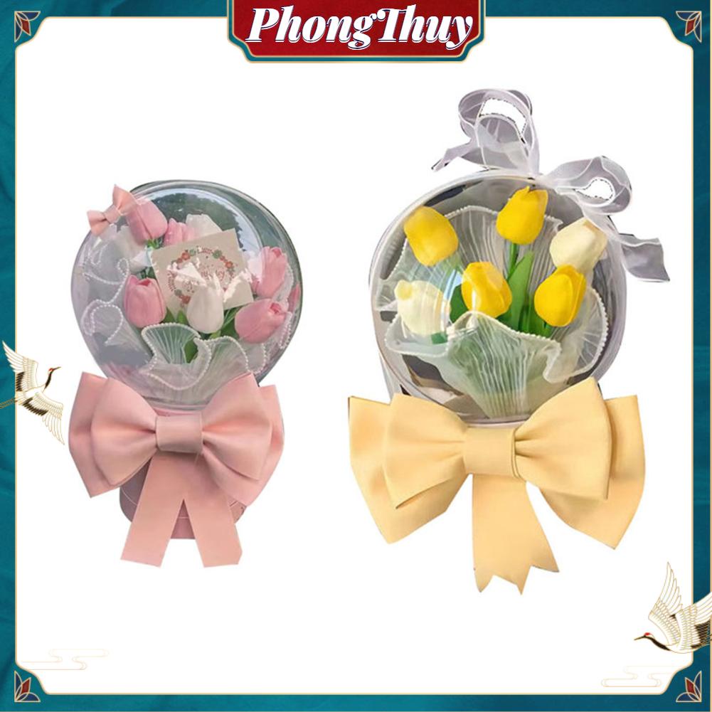 PhongThuy Bó hoa Tulip DIY cho bạn gái Thủ công nhân tạo tinh tế giả để trang trí đám cưới