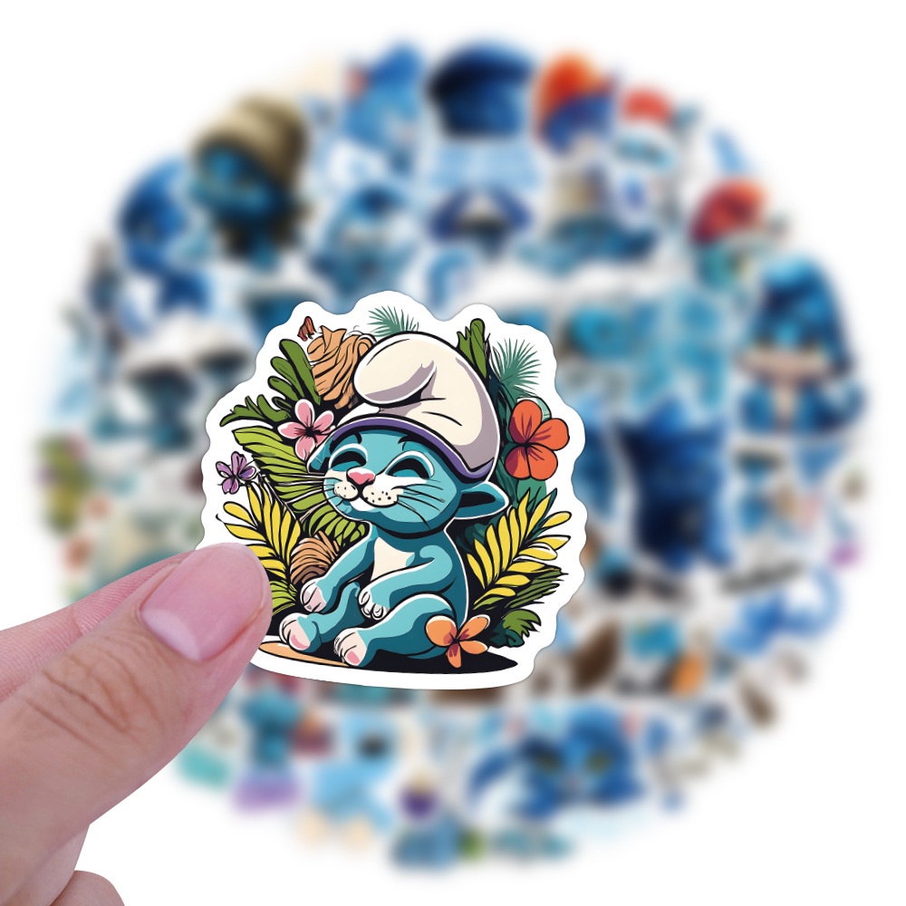 J· Hình Dán Chống Nước Smurf Cat Phim Hoạt Hình Mũ Bảo Hiểm Máy Tính Xách Tay Hành Lý Dán Thiết Lập, 64 tờ