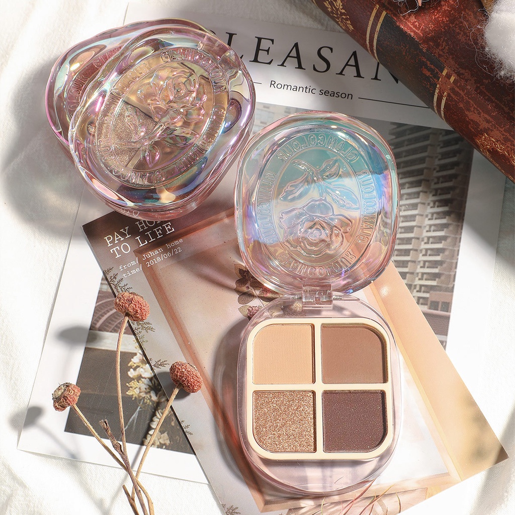 Enamel Bảng Phấn Mắt 4 Màu Lì Và Ánh Nhũ Kết Hợp Trang Điểm Mắt Nổi Bật