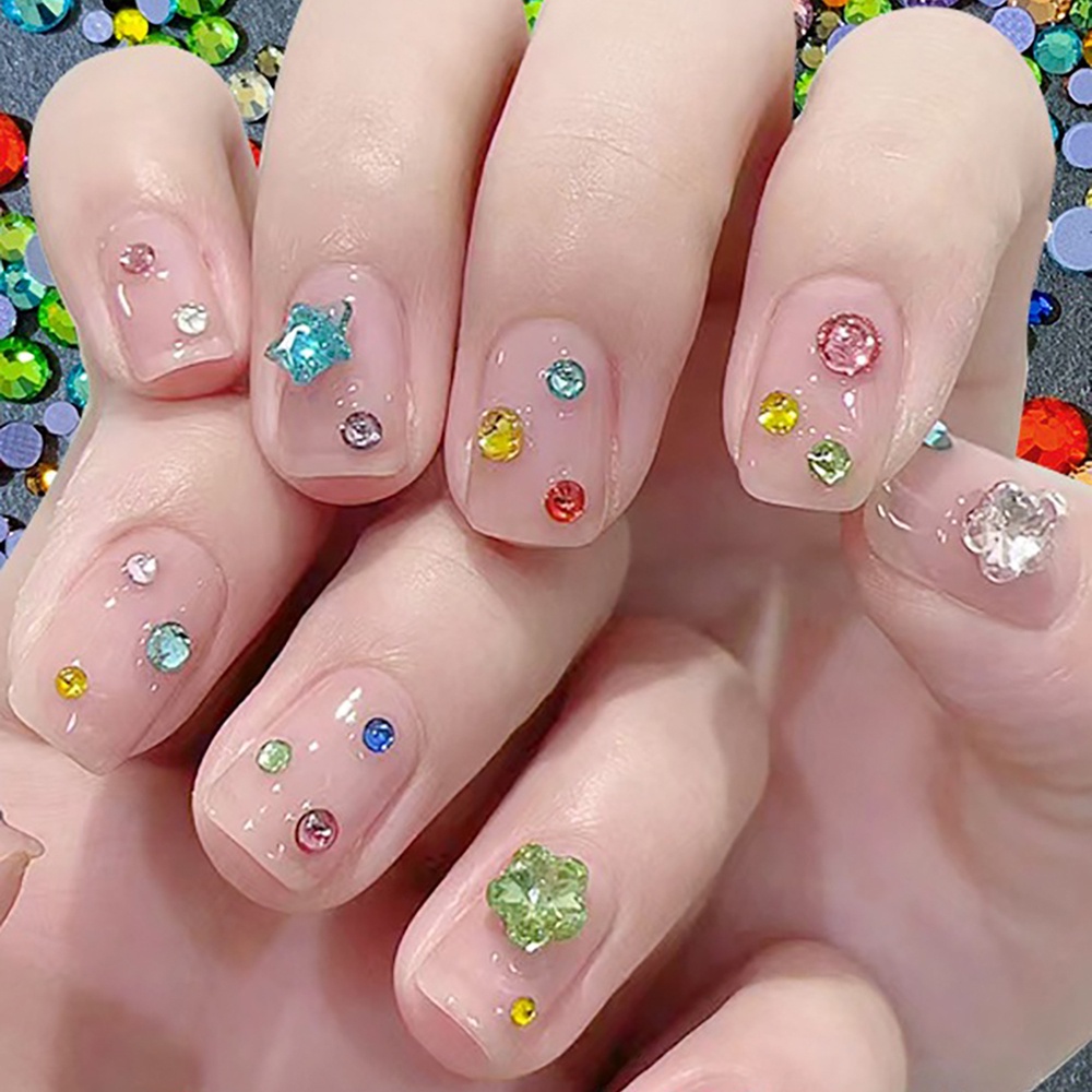♕ Nail Art Trang sức kim cương nước nhiều màu sắc Hỗn hợp màu Đáy phẳng Kính tròn Khoan ba chiều Trang trí móng tay Dụng cụ làm móng tay cho cửa hàng làm móng 1.6g NỘI THẤT