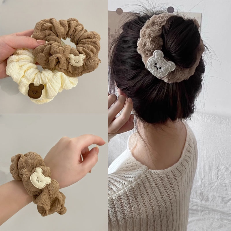 Dây Buộc Tóc Cao Su Co Giãn Hình Gấu Màu Trắng Phong Cách Hàn Quốc
