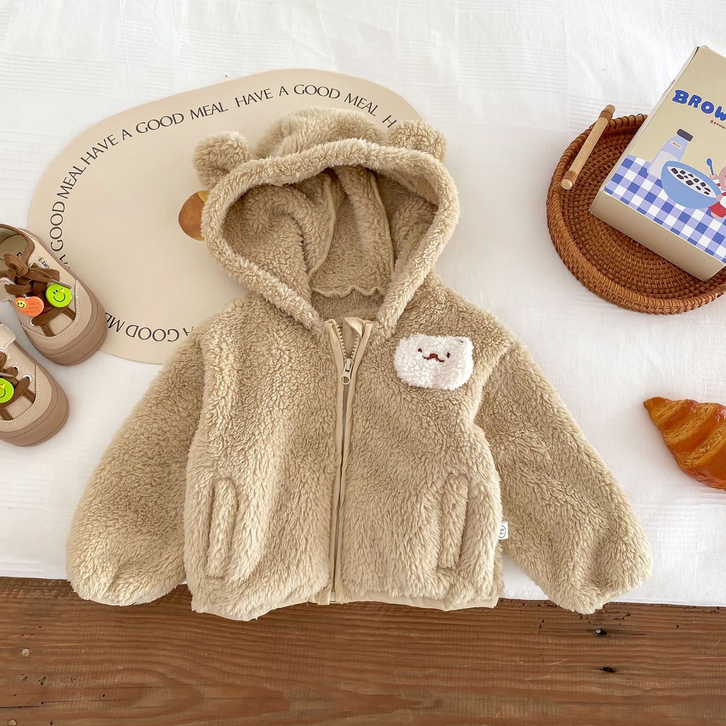 Áo Khoác Giữ Ấm Bốn Màu In Họa Tiết Thỏ Hoạt Hình Dễ Thương Thời Trang Thu Đông Cho Bé Trai Và Gái 1-3 Tuổi