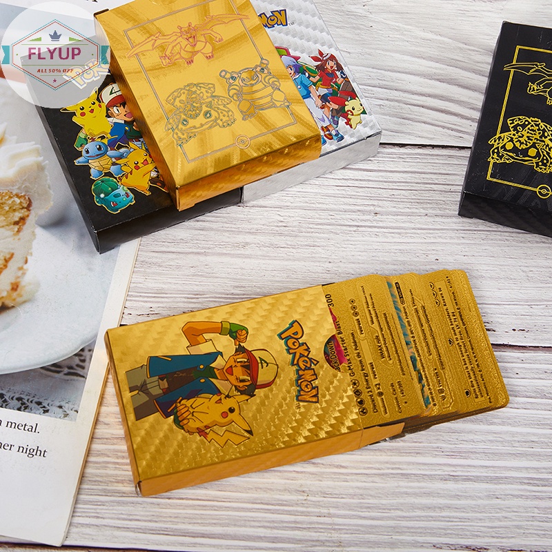 Hộp 55 Thẻ Bài pokemon Bằng Kim Loại Màu Vàng / Bạc vmax gx charizard
