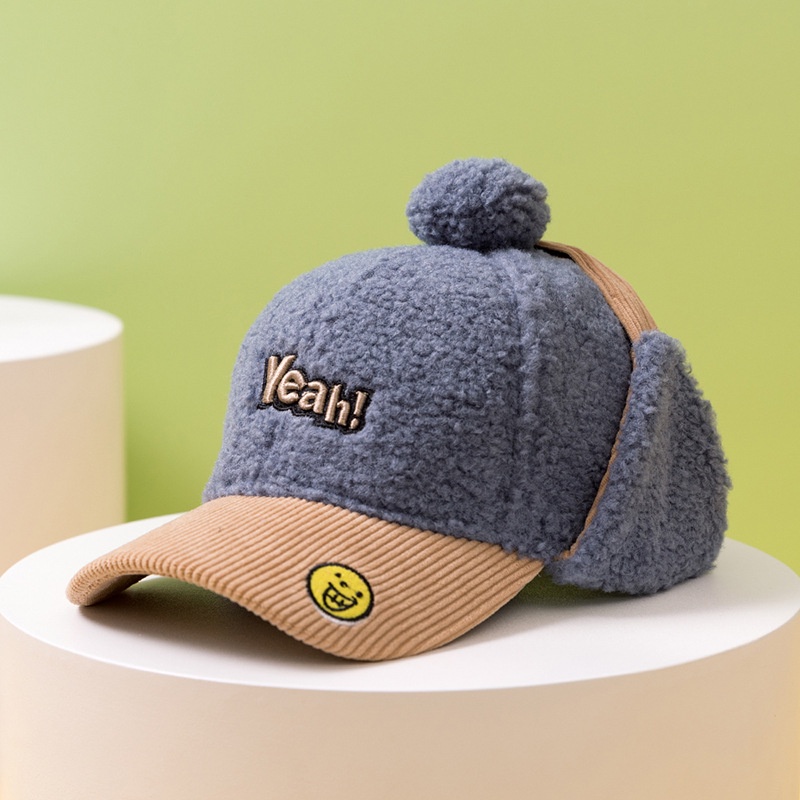 Mũ Lưỡi Trai Vải Nhung Lông Cừu Dày Dặn Giữ Ấm Tai Chống Gió Thời Trang Thu Đông Cho Bé