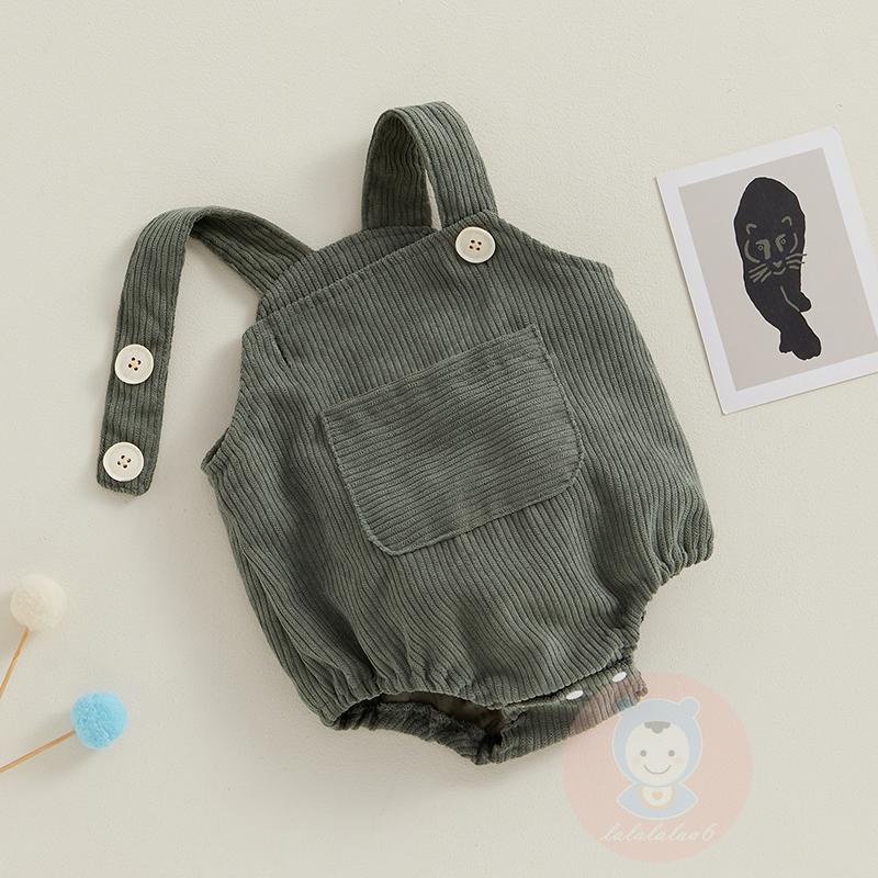 Laa6-áo Liền Quần Hai Dây Không Tay Màu Trơn Có Túi Bằng Vải Nhung Cho Bé